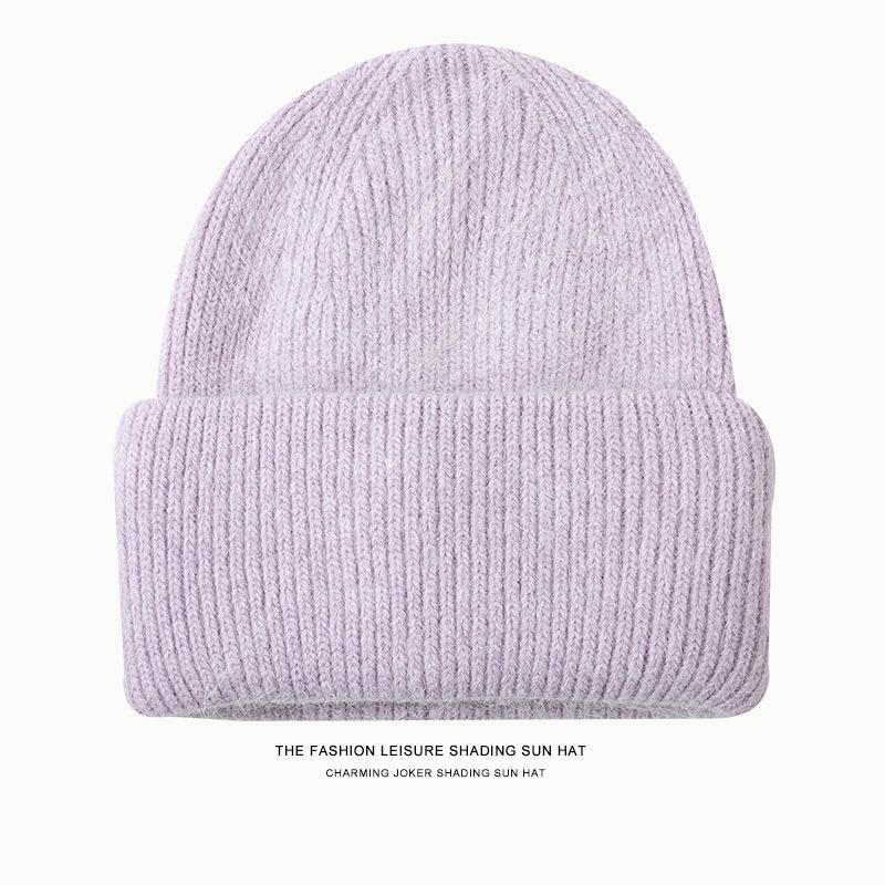 

Rabbit fur knitted hat, big head circumference hat, small face, warm and cold-proof, versatile pullover, ear protection, women s wool knitted hat One Size
