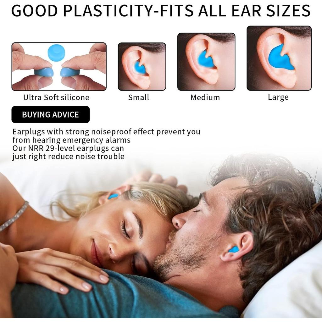 24 Pcs Silicone Ear Plugs for Sleeping, Soft Silicone Earplugs for Sleep, Noise Cancelling Reduction Earplugs for Swimming, Travel, Snoring, Concerts,