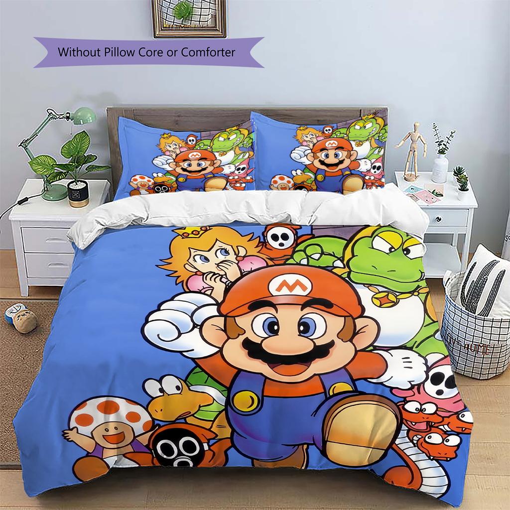 Mario Crayon Graffiti Duvet Cover & Pillowcases, Mario Fan Creative Bedding, Perfect Gift.chl