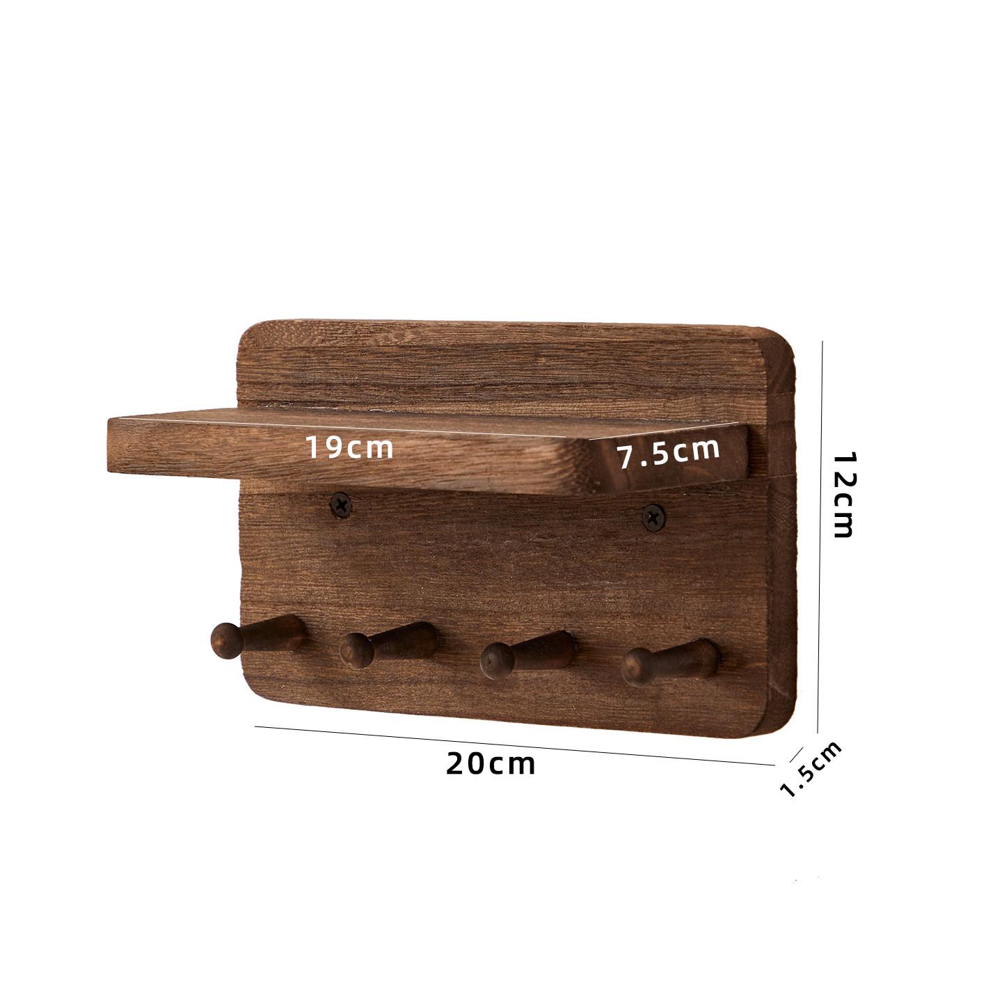 Solid Wood Wall-Mounted Key and Coat Hook with Storage, No-Drill Installation