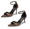 Mote Leopard Høye Hæler Kvinner Slanke Hæler Sandaler Sexy Svarte Skinn Spisse Sandaler for Damer