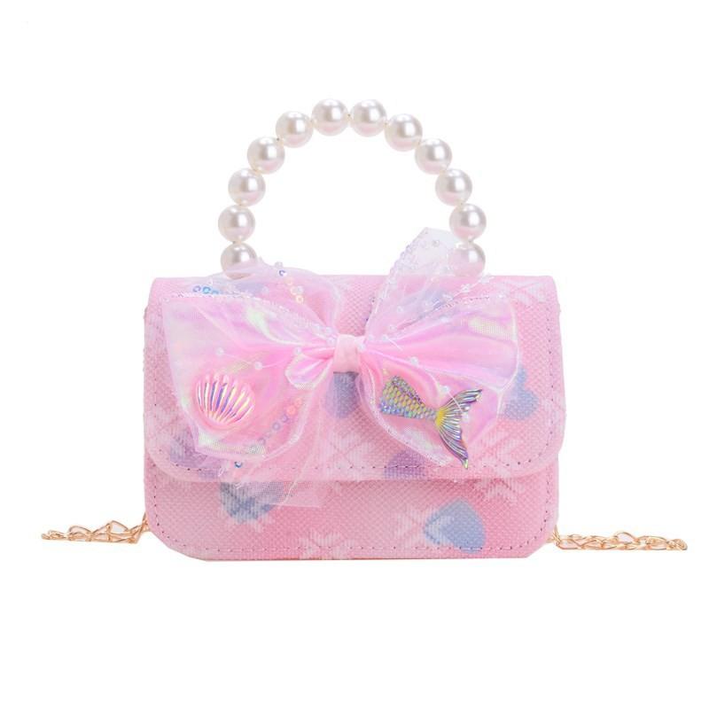 Adorable Butterfly Knot Design Children's Handbag Stylish Pearl Handle For Kids
