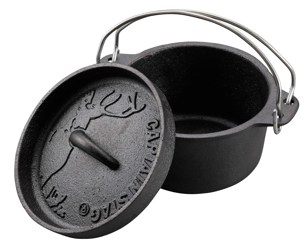 Captain Stag Cast Iron Dutch No Seasoning Perfect for Camping and Barbecuing (CAPTAIN STAG) UG-3060 Oven, 14cm, Required,