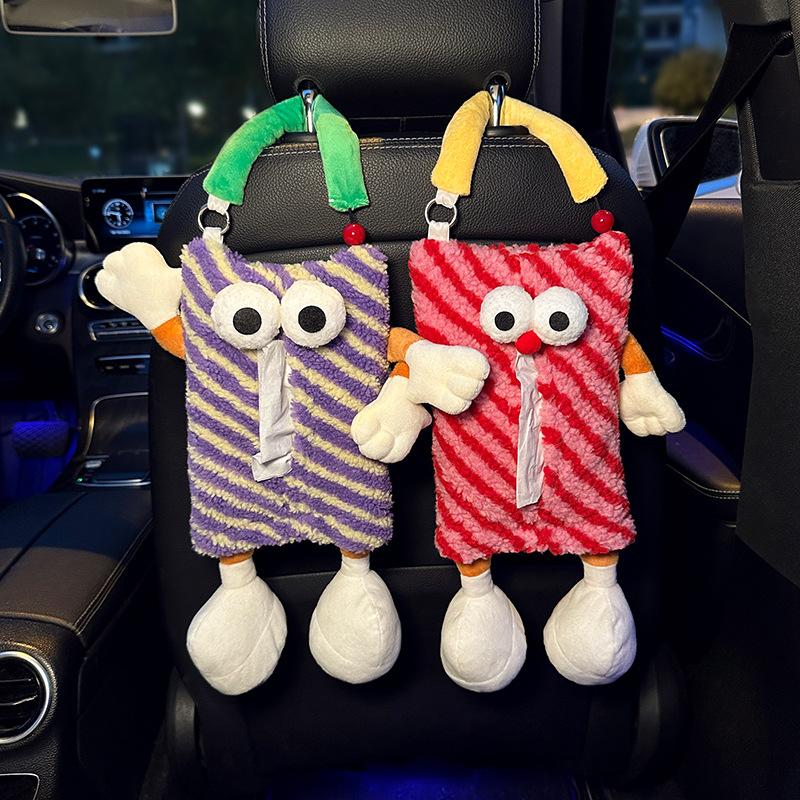 Car Tissue Box Hanging Cartoon Monster Car Seat Back Tissue Hanging Bag Car Tissue Box Car Interior Decoration Supplies
