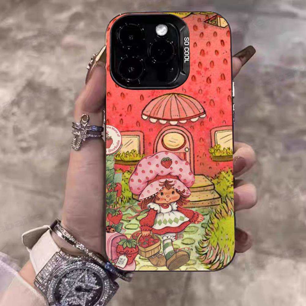 Animated S-Strawberry S-Shortcake Phone Case For IPhone 17 16 15 14 11 12 13 Pro Max Plus Pro Colored Silver Cover