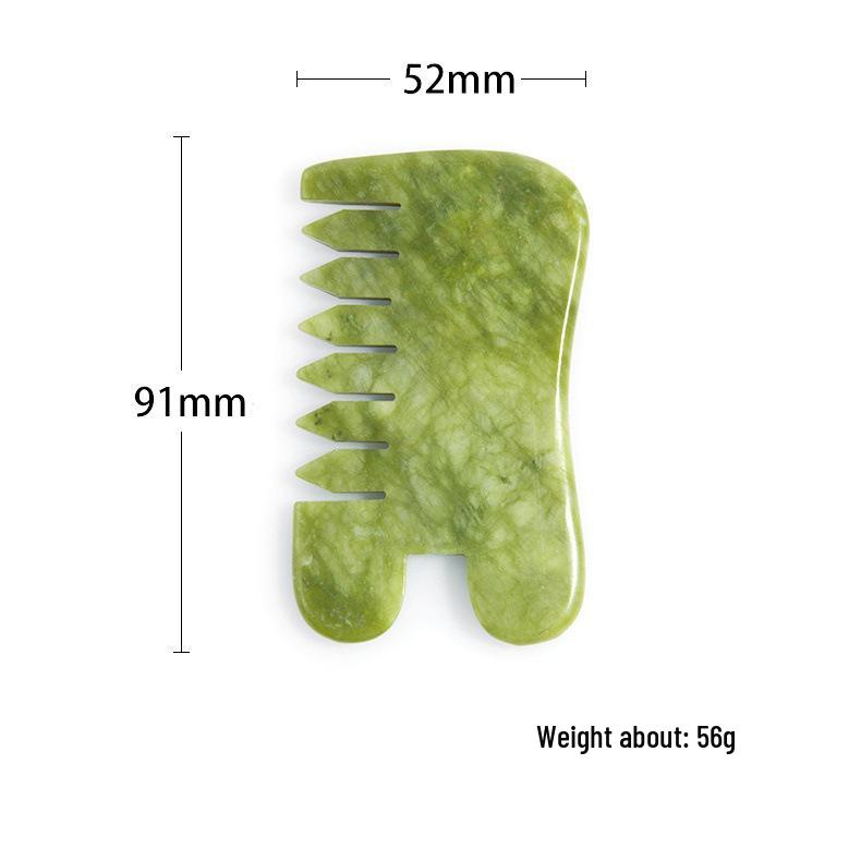 Pieptene Lat de Masaj și Gua Sha din Jad pentru Scalp și Frumusețe Corporală Completă.