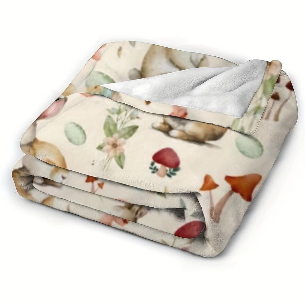 Custom Easter Bunny Fleece Blanket Personalized Name Text Rabbit Mushroom Print Throw Soft Warm All Season Bedding Gift For Kids