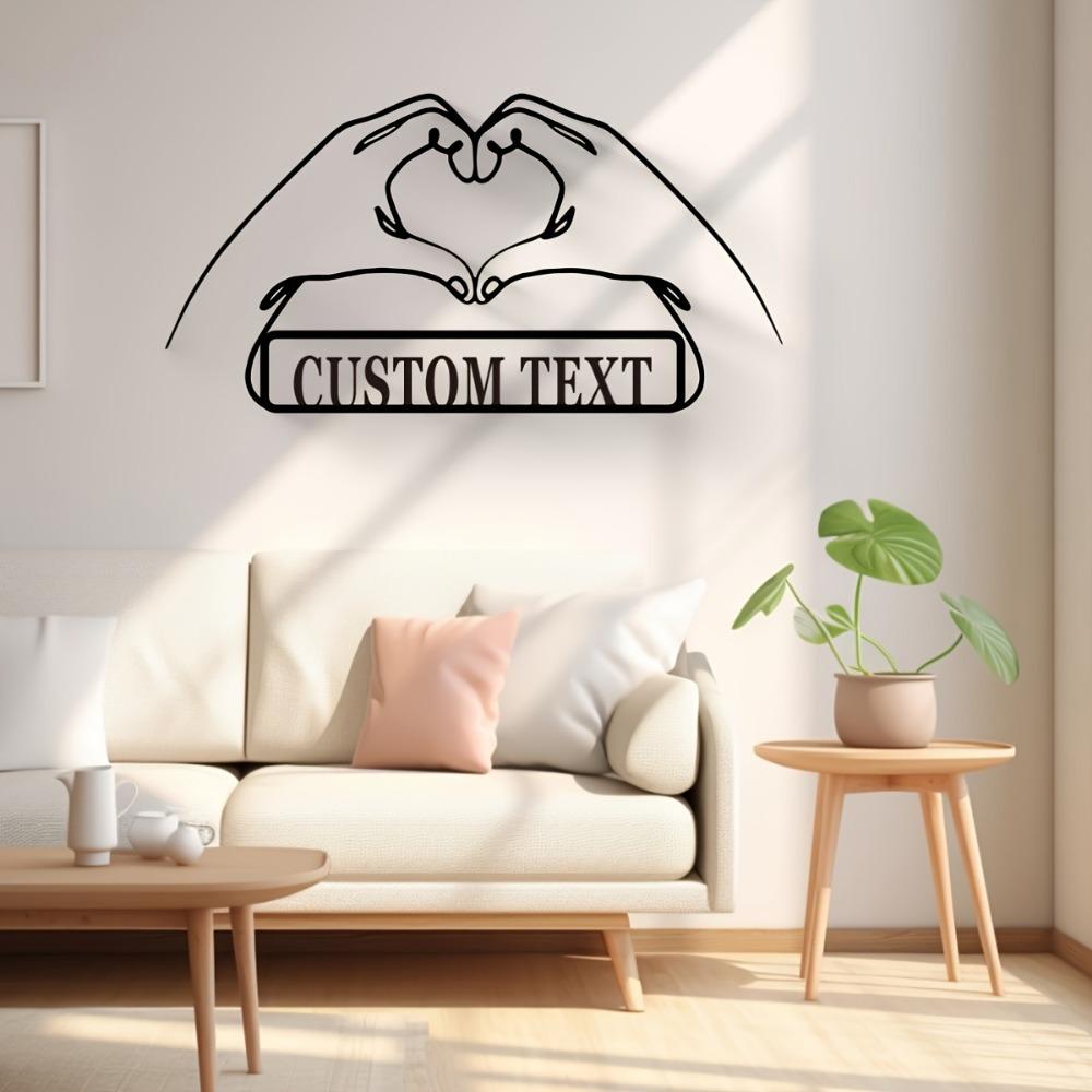 Personalizable Metal Heart Wall Art Love Intertwined Hands Custom Text Matte Decor Sign