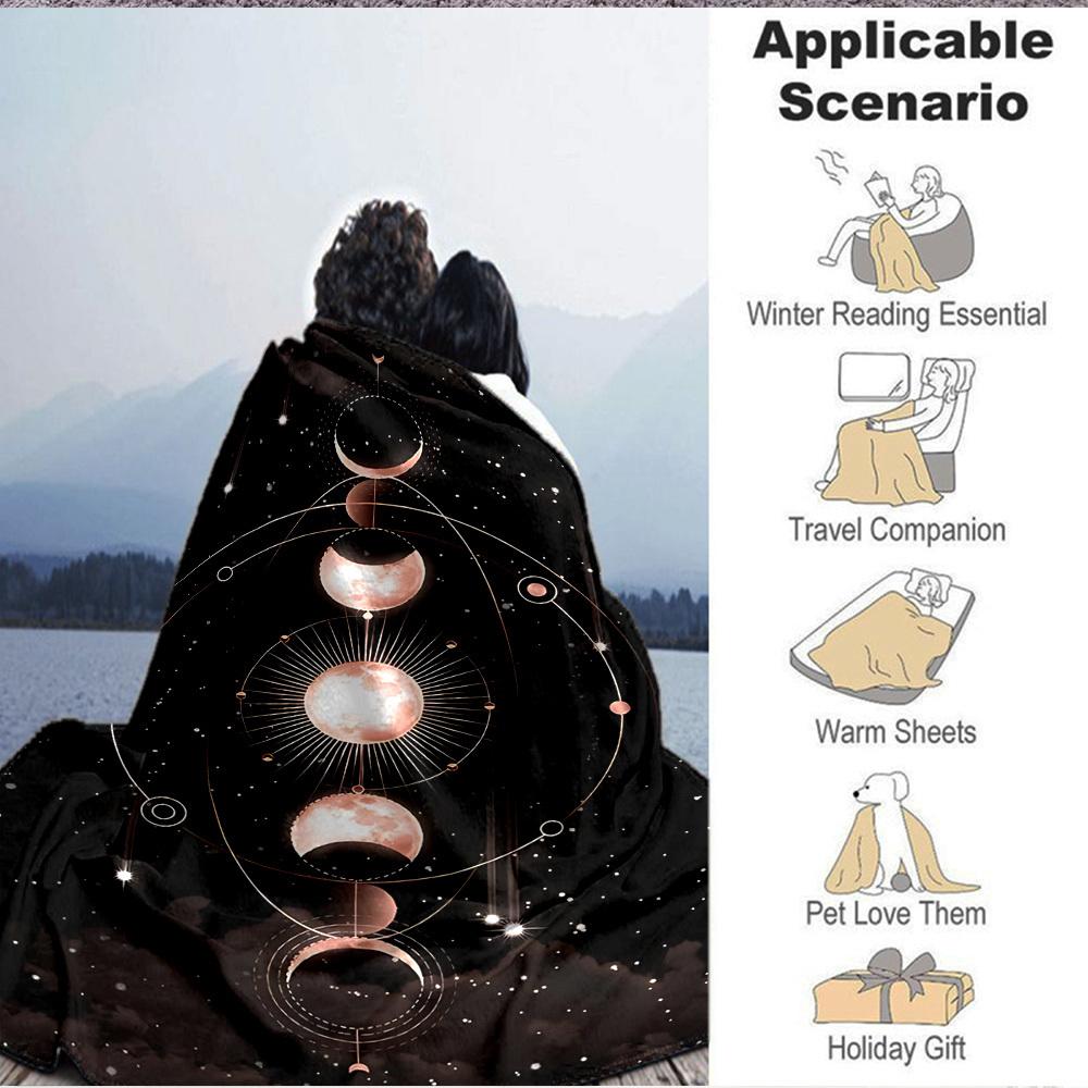 1pc Moon Phases Celestial Blanket, Lightweight Flannel Throw Blanket for Sofa, Bed, Travel, Camping, Living Room, Office, Couch108