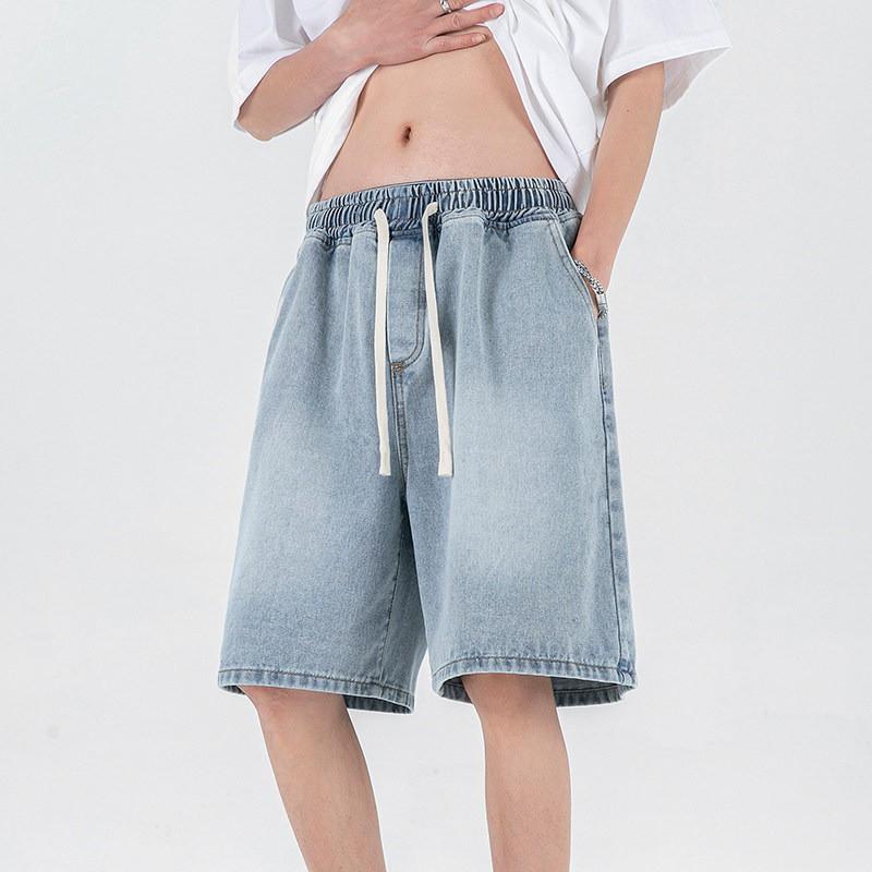 Herren Lockere Jeansshorts Lässige Gerade Geschnittene Baumwoll-Kurzhose Mit Elastischem Bund