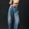 Jeans larghi a gamba larga, jeans lavati a vita medio-bassa da donna