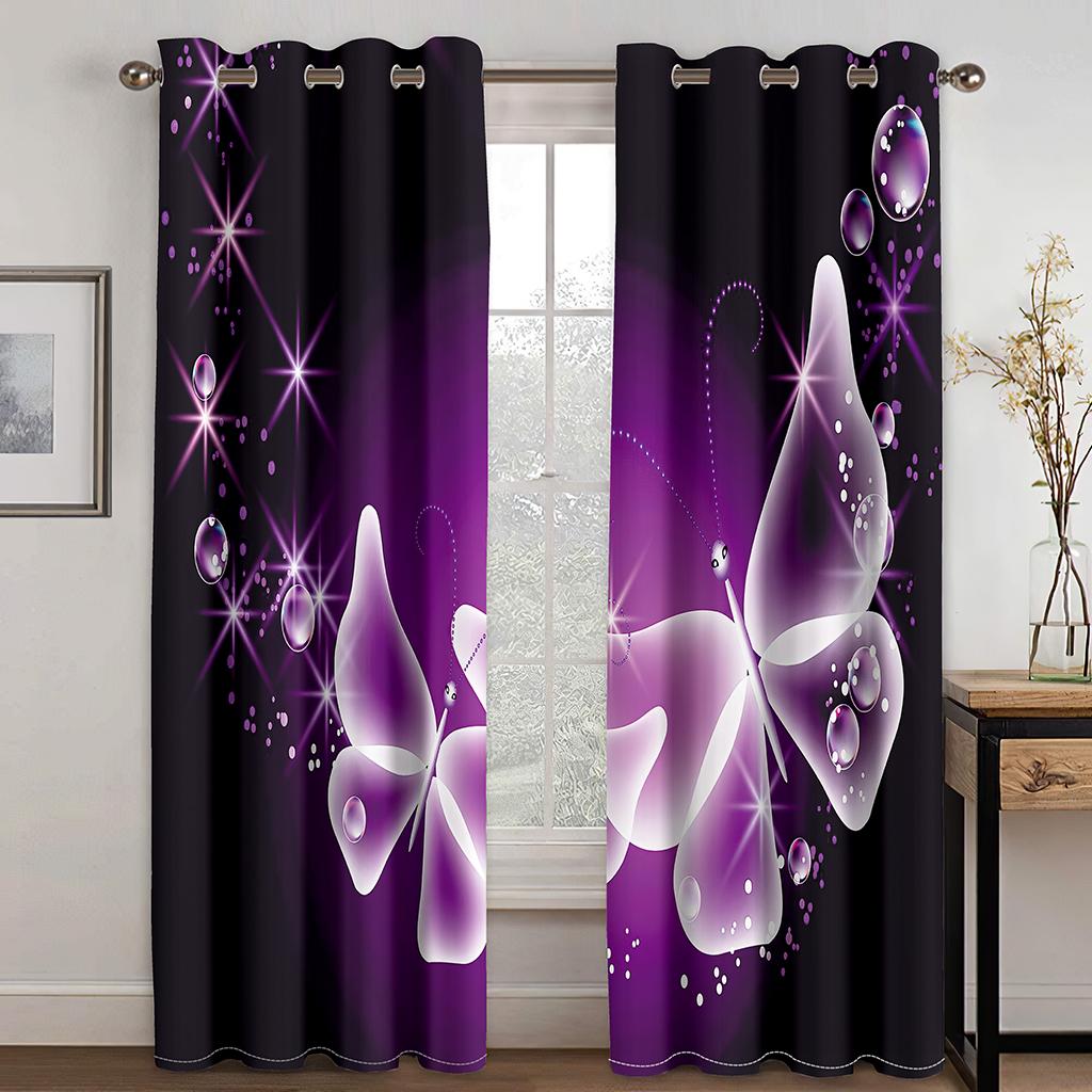Dreamy Colorful Butterfly Purple Girl Window Curtains Kids Bedroom Living Room Hall Treatments Kitchen Decoration Drapes Blinds