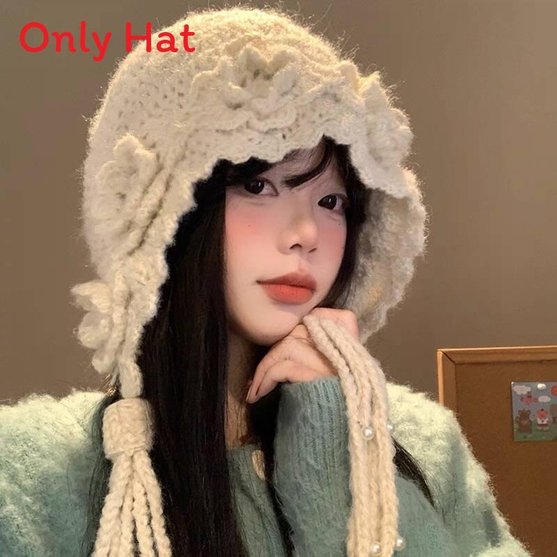 Handmade Knit Hat For Women With Pearl Tassels And Wide Brim For Autumn Winter Fashion
