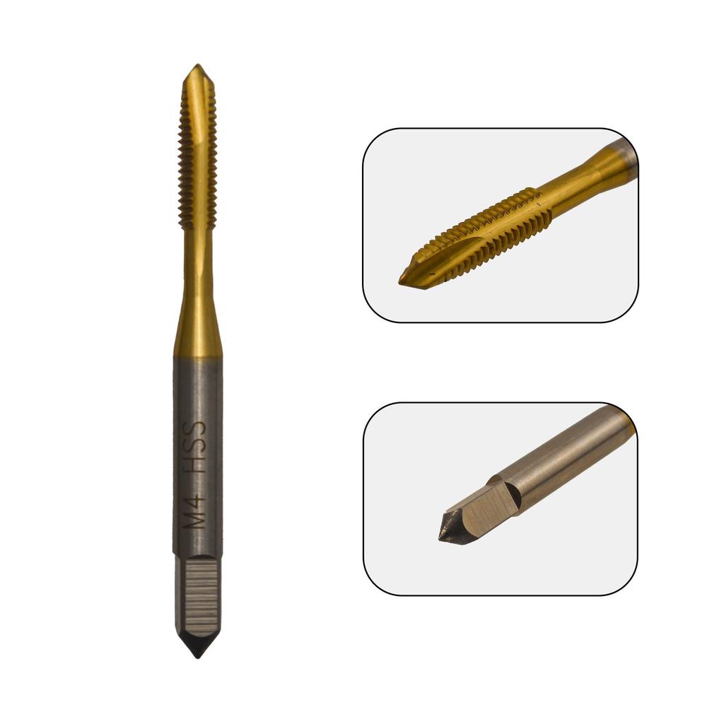 5-Piece Titanium Spiral Point Taper Tap Set, High-Speed Steel Tapping Drill Bits