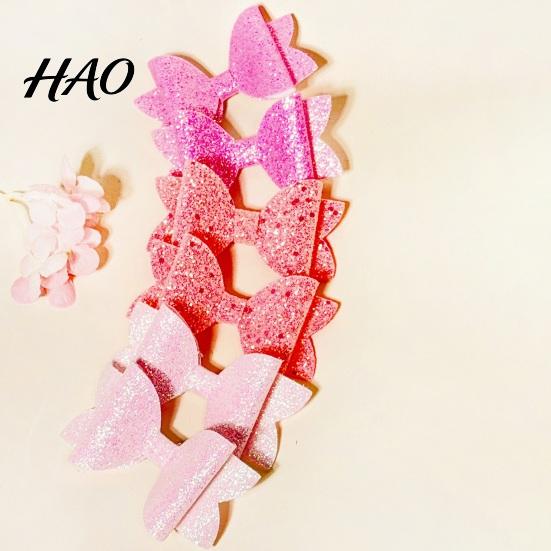 Glitter Bow Hair Clips for Girls 2Pcs Solid Color Clip Girls, Double Layer Sparkling Decorative Toddlers Hairpin, Accessory with Non-Slip Grip