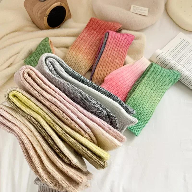 Winter Thick Warm Long Socks Gradient Wool Cashmere Kawaii Socks Women Thermal Floor Sleeping Socks New Year Gift Autumn 2025New
