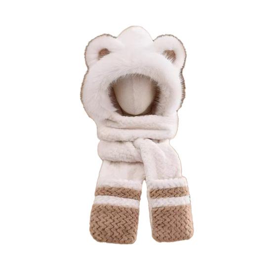 3 in 1 Hat Scarf Gloves Set Bear Ear Decor Thickened Plush Winter Hat Matching Scarf Gloves Function Cold Weather Outfit