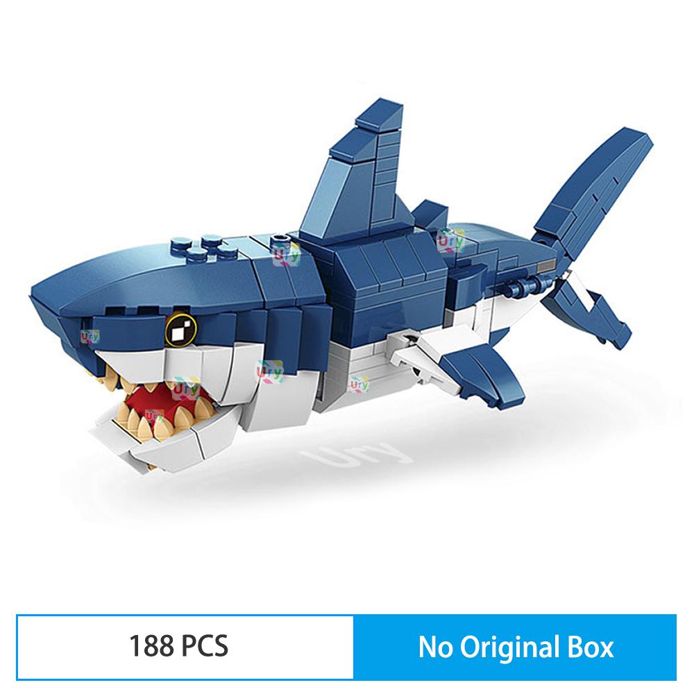 Ocean Marine Fish 3in1 Animals Shark Tiger Owl Crocodile Model Set Building Blocks Diy Children Assemble Toy for Kid Gift