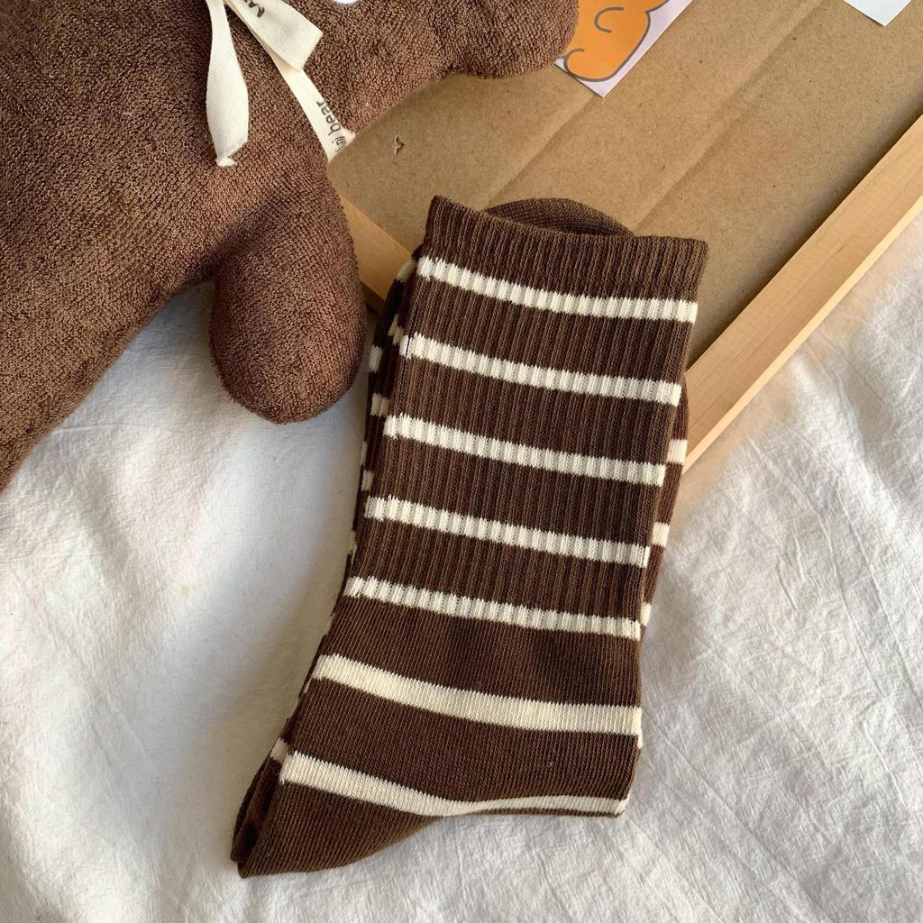 Maillard Women's Striped Mid-Calf Socks - Spring & Autumn Korean Style with Shark Pants