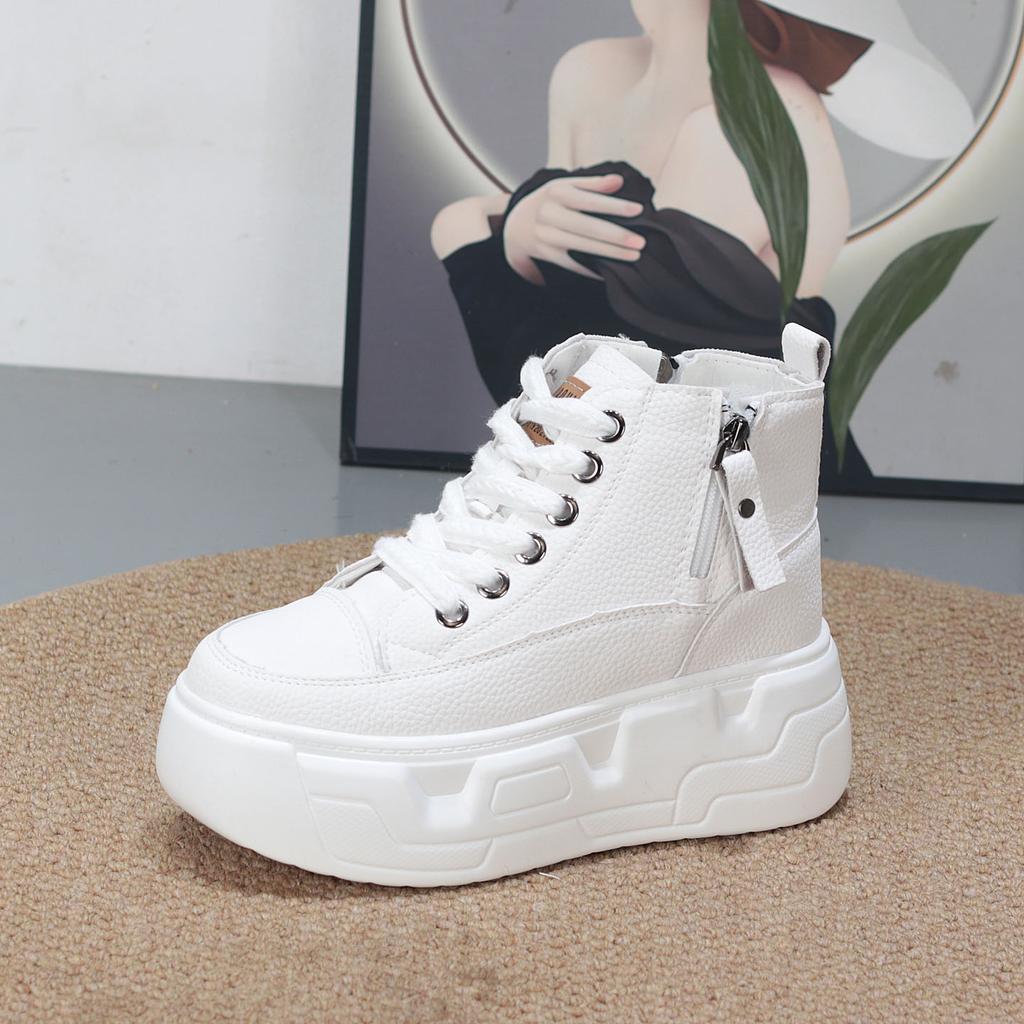 Mode 8CM Hohe Absätze Damen Freizeitschuhe 2025 Keil Schnürschuhe Damenschuhe Sport Damen Sneaker Herbst Plateauschuhe Weiß Schwarz