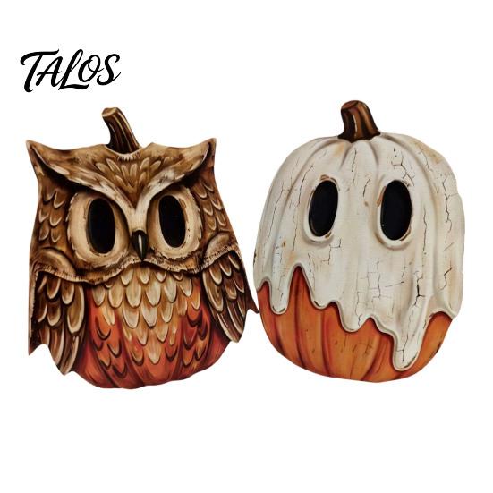 Retro Crackled Paint Ornaments Halloween Wooden Ornaments, Distressed Pumpkin/Cat Decorations, Desktop & Wall Textured Wood Craft Decors for