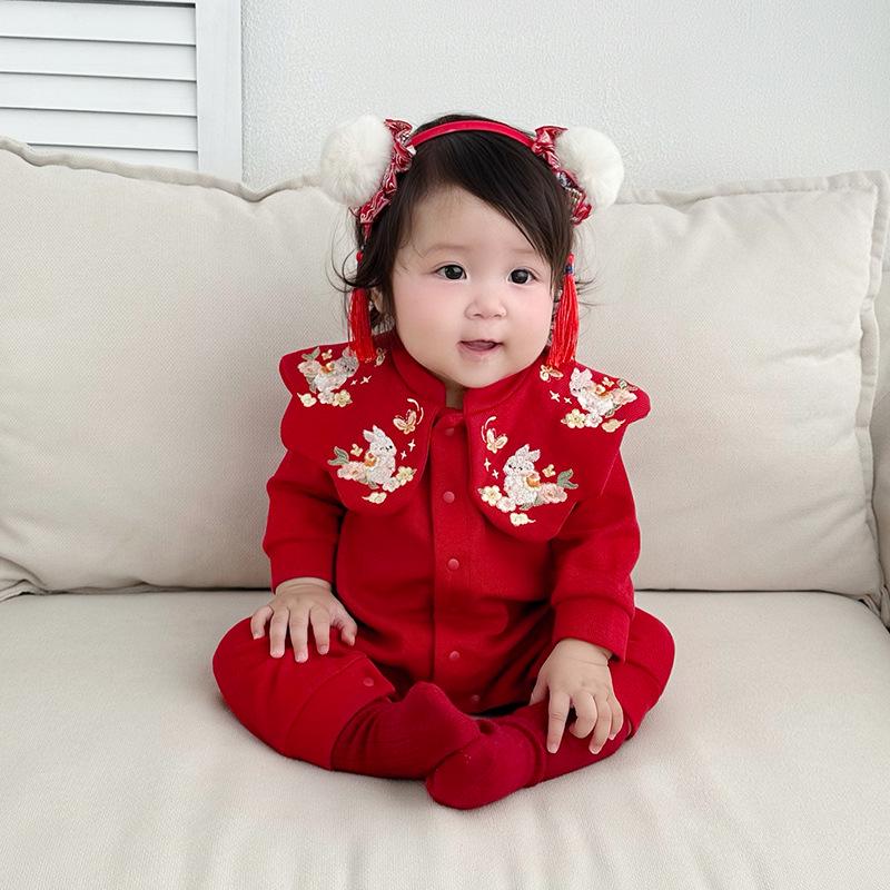 Festive Red Autumn Romper for Newborns and Infants – Class A Baby Bodysuit