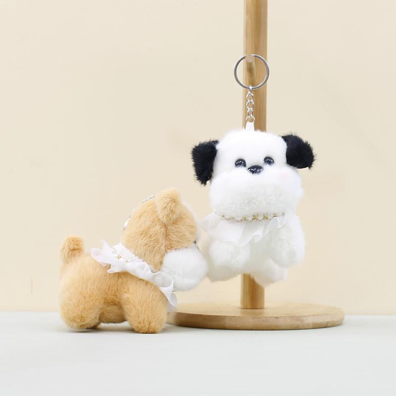 Adorable Plush Dog Keychain With Cute Pearl Necklace For Bags And Accessories