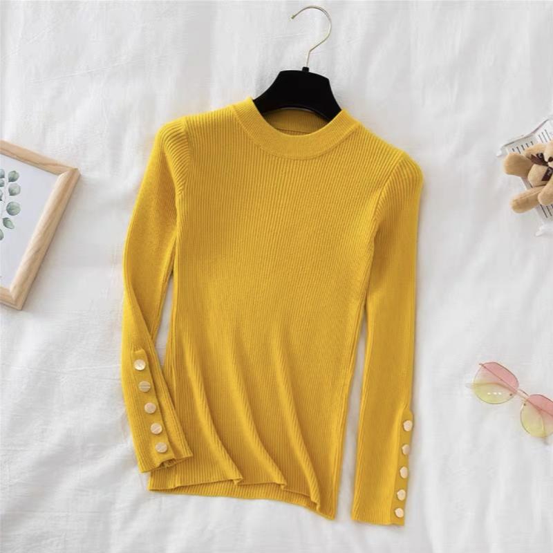 Autumn and Winter Long Sleeve Soft Knitted Women's Sweater Half High Collar Solid Bottom Pullover Sweaters Tops Ladies O Neck Casual Knitwears 24973