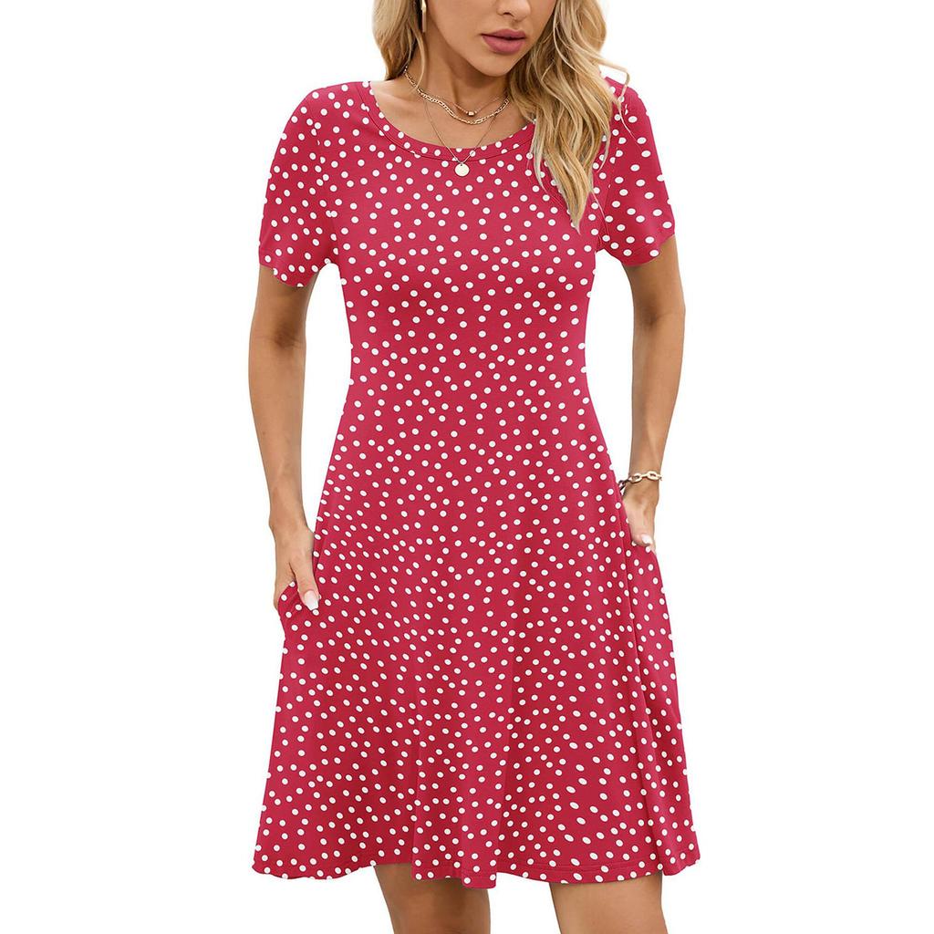 Women's Fashion Spring And Summer Round Neck Printed Short Sleeve Large Swing Dress