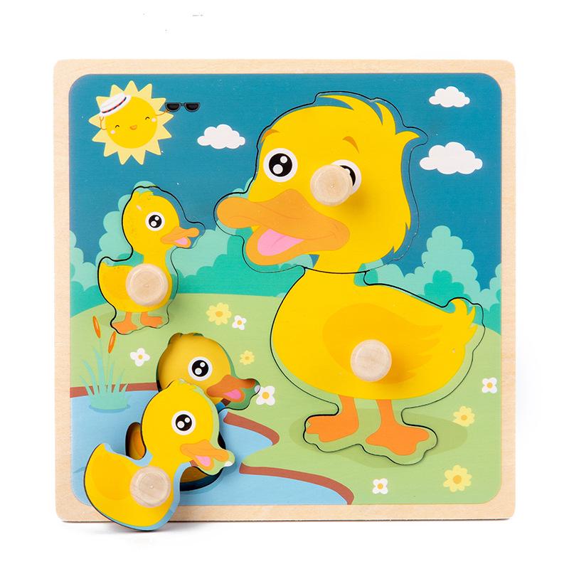 3D Stereo Cartoon Animal Wooden Peg Puzzle Educational Toy for Children