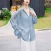 GMXIA Women's Shirt Summer Thin Cardigan Loose Shirt Jacket Ice Silk Sunscreen Clothing Top Long-sleeved Sun Shirt Tide