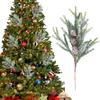 13in Christmas Fake Frosted Pine Pick W/Pinecone Artificial Flocking Pine Pick Fake Greenery Tree Branch for White Winter Decor