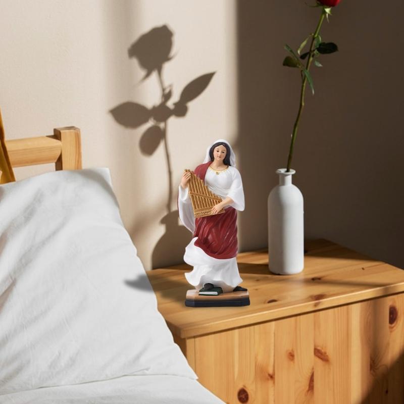 Sacred Harp Player Sculpture Resin Musician Statue Durable Art Spiritual Room Decoration Art Figurine