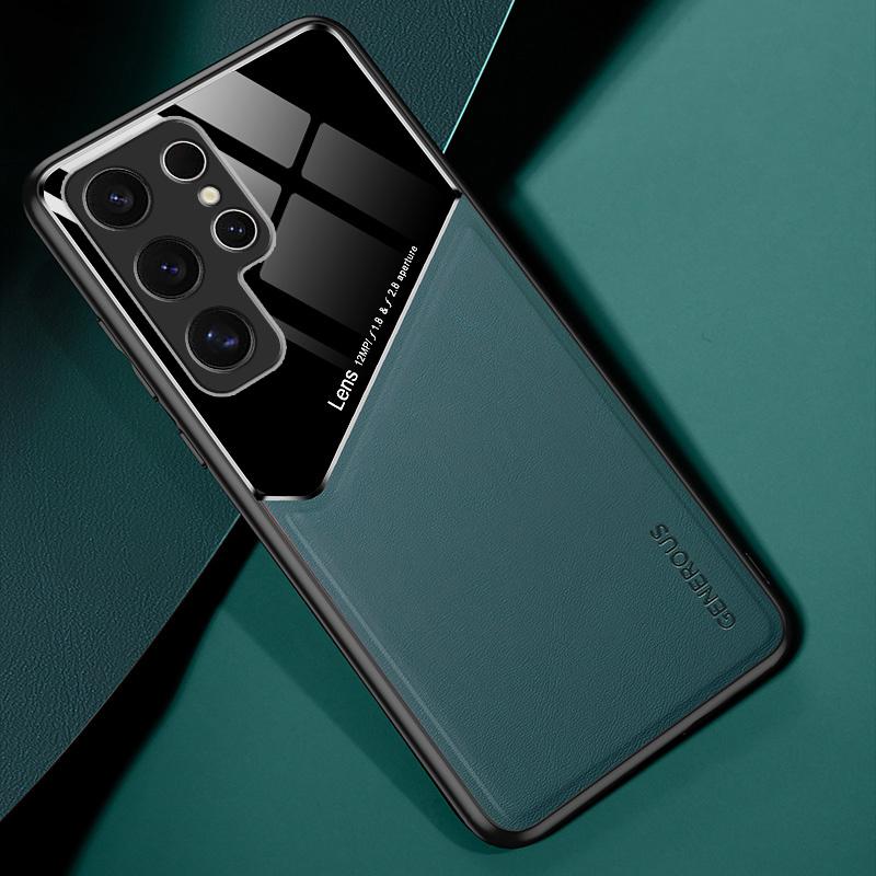 

For Samsung Galaxy S25 Ultra Case Leather Coated PC+TPU Phone Back Cover Black