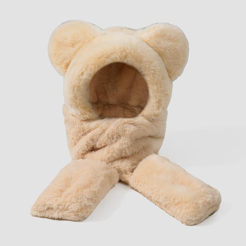 Cute Animal Windproof Hoodies Woman Driving Winter Keep Warm Soft Plush Hat Scarf Set
