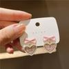 Cute Korean Hanging Love Grid Pearl Heart Earrings for Women Girls Fashion 2024 Bowknot Earrings Trend Party Jewelry