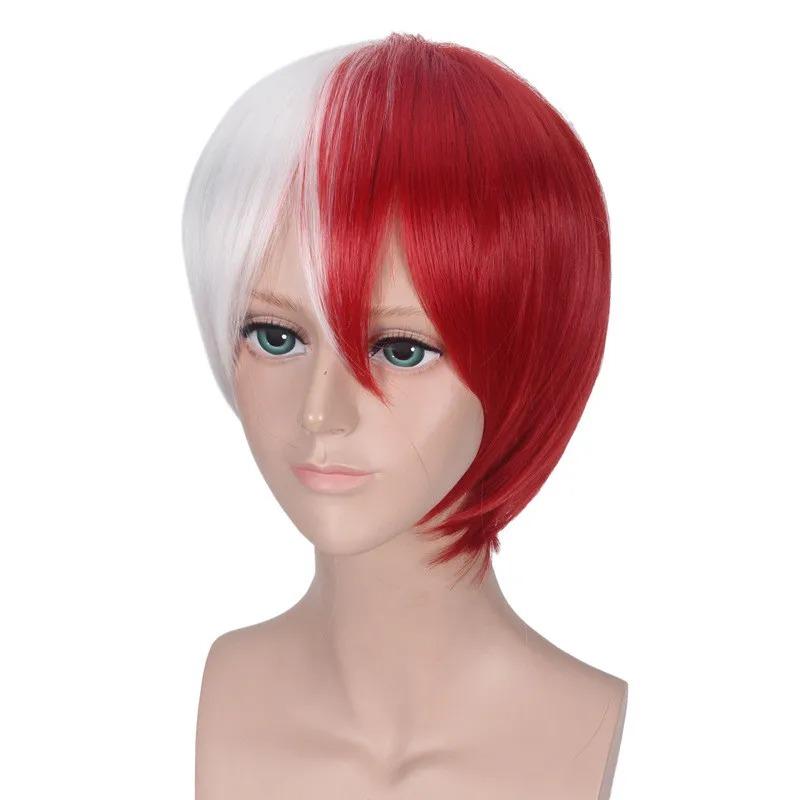 Professional  My Hero Academia Shoto Todoroki Cosplay Wig White And Red Short Wig Boku no Hiro Akademia Shouto Costume Wigs + Wig Cap