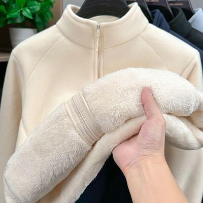 Winter Fleece Zip-Up Hoodie with Stand Collar, Unisex Thick Velvet Cardigan