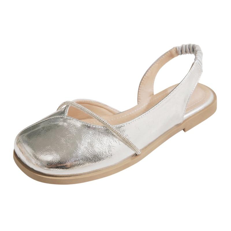 Sheepskin version, flat shoes with skirts, silver bag head sandals for women's summer wear, new women's single shoes.
