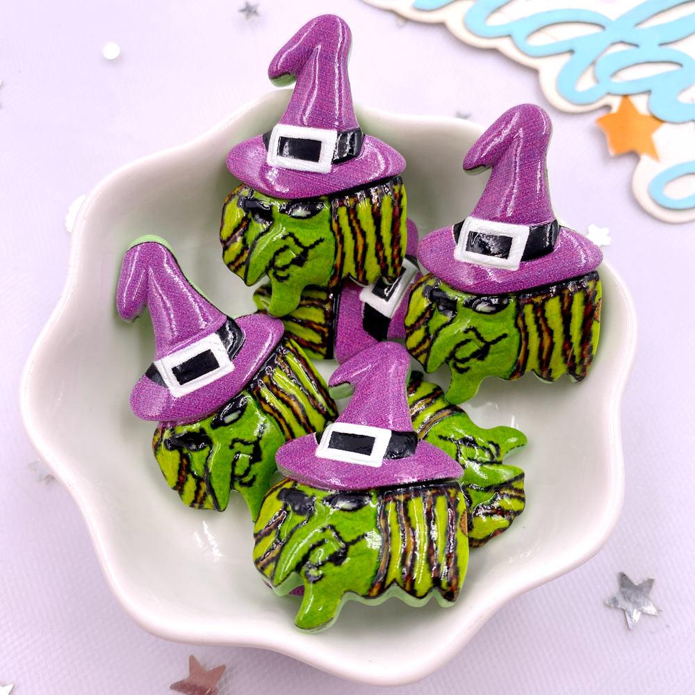 8Pcs Resin Colorful 3D Big Pumpkin Skull Head Ghosts House Witch Figurines Flat back Stone Decor DIY Halloween Scrapbooks Crafts