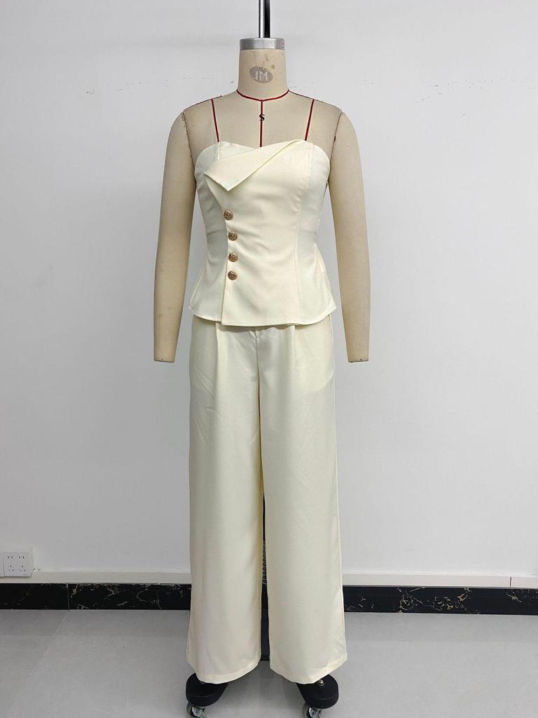 Elegant Summer Strapless Vest Two-Piece Set with Ruched Waist for Women