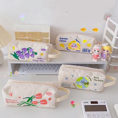 1 pc śliczny piórnik Kawaii haft kwiatowy ziemi piórnik tkanina o dużej pojemności torba do przechowywania długopisów artykuły papiernicze studenckie