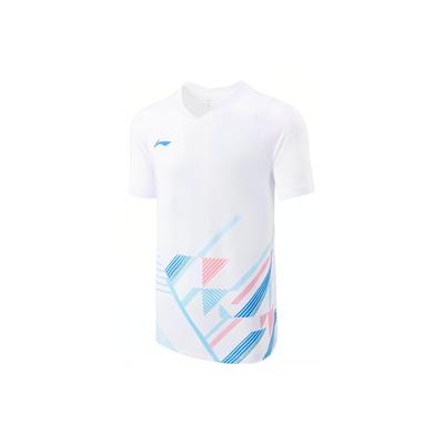 Li Ning Badminton Series Logo Striped Pattern Pullover T-Shirt Unisex Tops Standard-White AAYT583-3