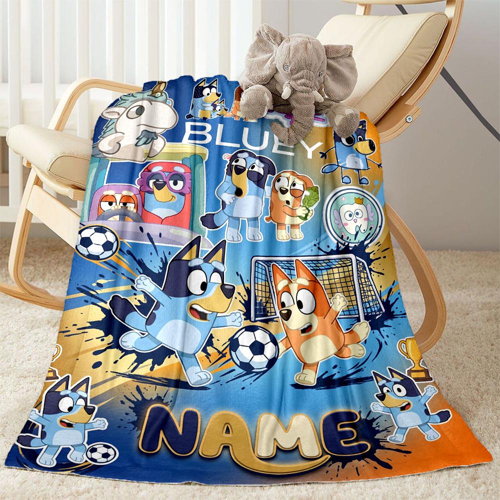 Bluey's Adventure World Customize Your Name Blanket Throw Personalized Blanket Warmthful Decor for Bed Living Room Bedding Chair Four Seasons Universa