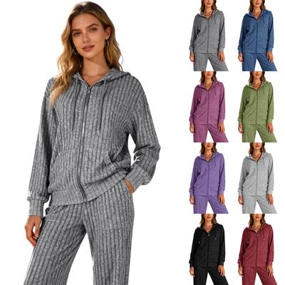 Trainingsanzüge Damen 2-teilig Kapuzenpullover mit Reißverschluss und Taschen & Hose mit elastischem Bund, Weiches, dehnbares Herbst-Winter-Outfit