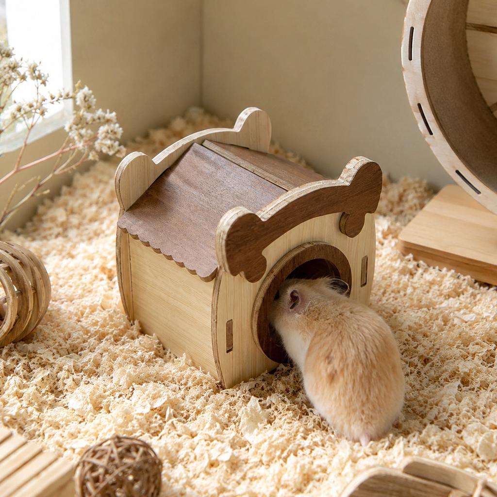 Wooden Small Animal Hideout House for Hamsters and Dwarf Hamsters Natural Solid Wood Pet Shelter Small Animal Nesting Toy
