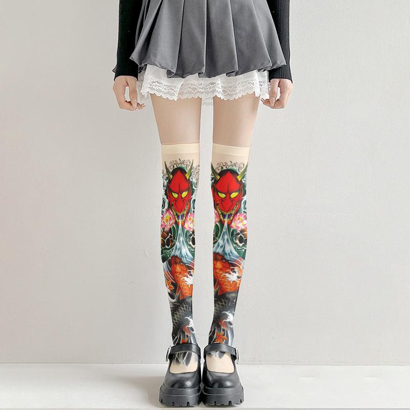 Fashion tattoo thigh socks, printed stockings, Loli girls, Japanese sexy stockings, slim models, multiple sizes