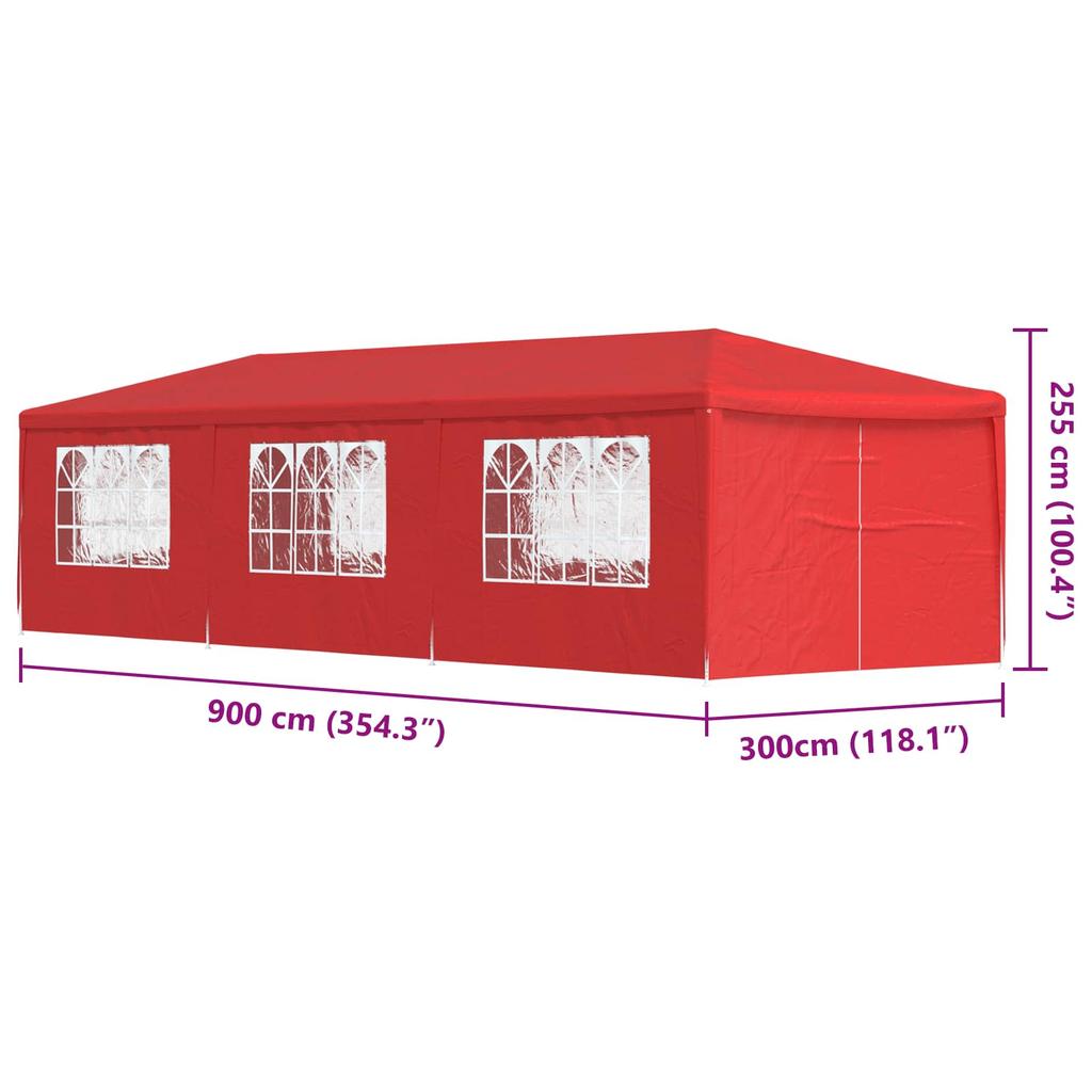 Party Tent 900 X 300 X 255 Cm Red PE and Steel