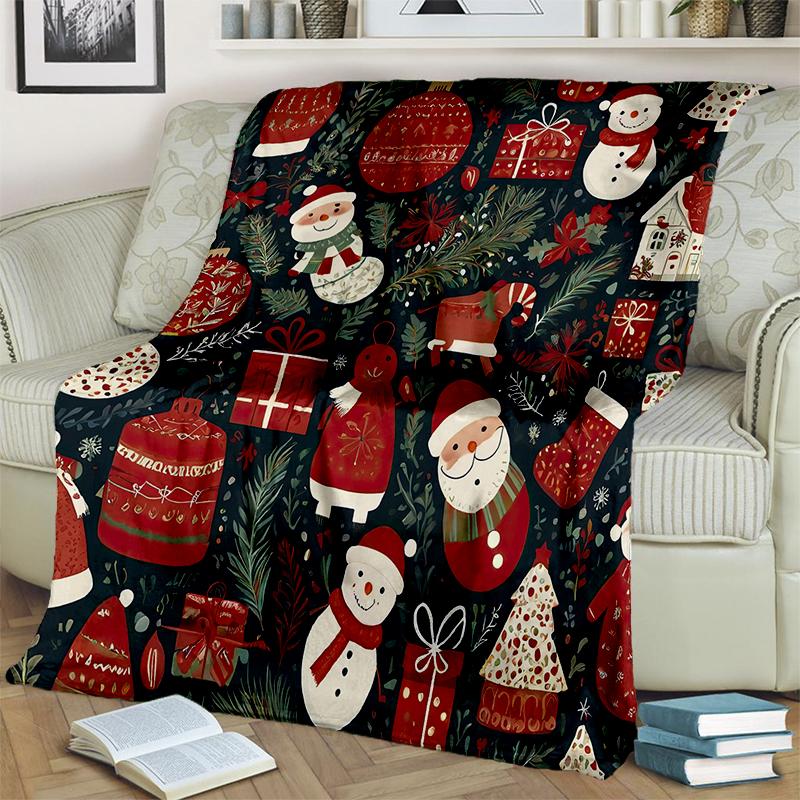 Cartoon Merry Christmas Santa Claus Christmas Tree Festival Gift Blanket,Soft Throw Blanket for Home Bedroom Bed Sofa Cover Kid