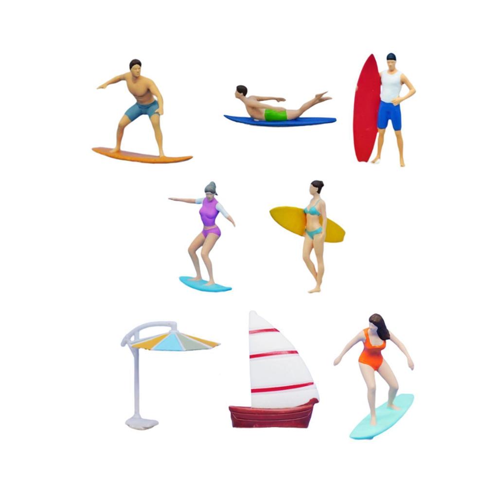 1/64 Miniature Surfing Figure Scene Figurine Decorative Painted Sports Theme Collectibles